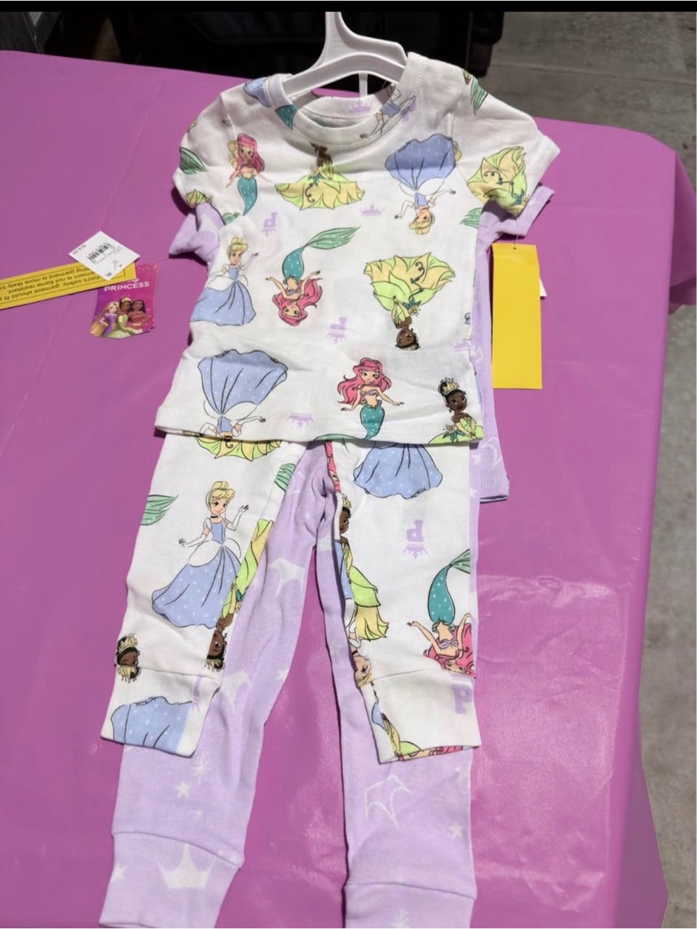 Disney Kids Princess Character Lavender and White Pajama Set Size 2T NWT